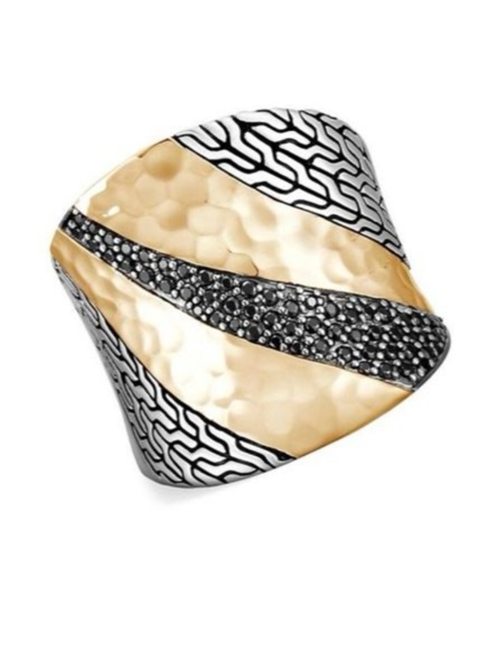 John Hardy 18K YG & St. Silver Classic Black Sapphire & Black Spinel Ring sz 7